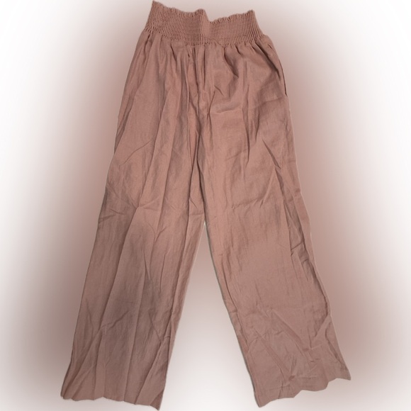 Love Tree Womens Smocked Waist Wide-Leg Linen Pants - Picture 1 of 9